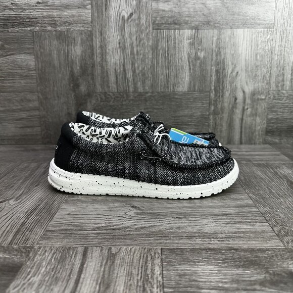 Hey Dude Wally Kids size 1 Black White Slip One Shoes - Picture 1 of 8